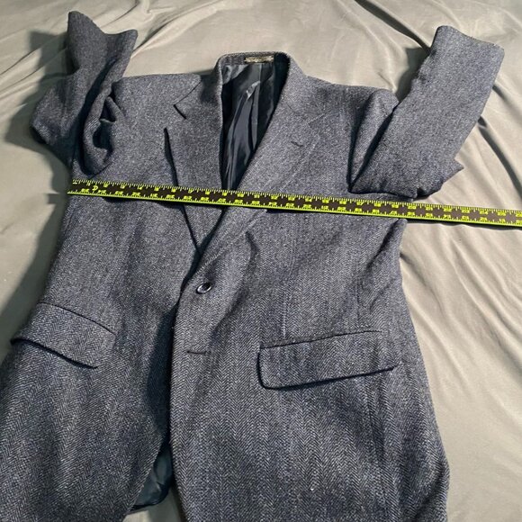 Towncraft Mens Blazer Jacket 40R Wool Blend Gray Herringbone Double Button - Picture 6 of 16